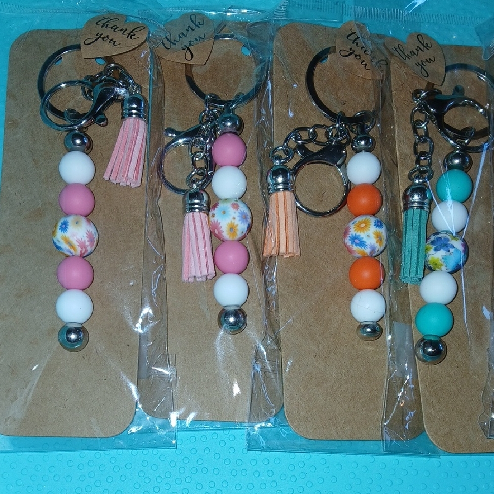 Colorful Beaded Keychains with Tassels